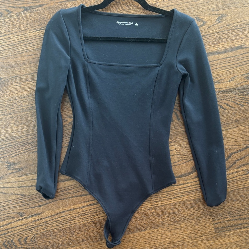 Abercrombie & Fitch Square Neck Seamed Black Bodysuit size S